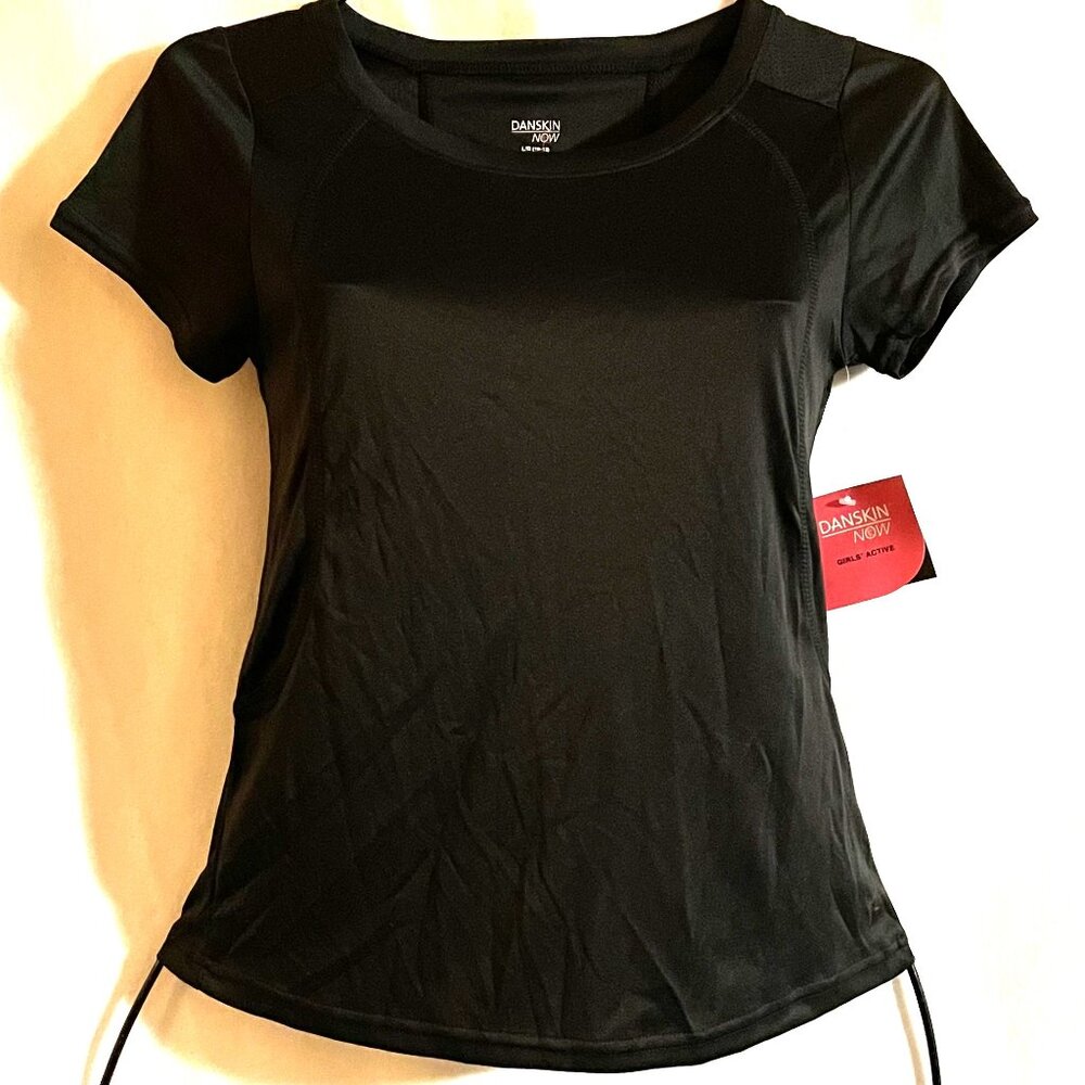 Girls Danskin Now Black Poly Tee Loose Fit SZ LG (10-12) Moisture Wicking